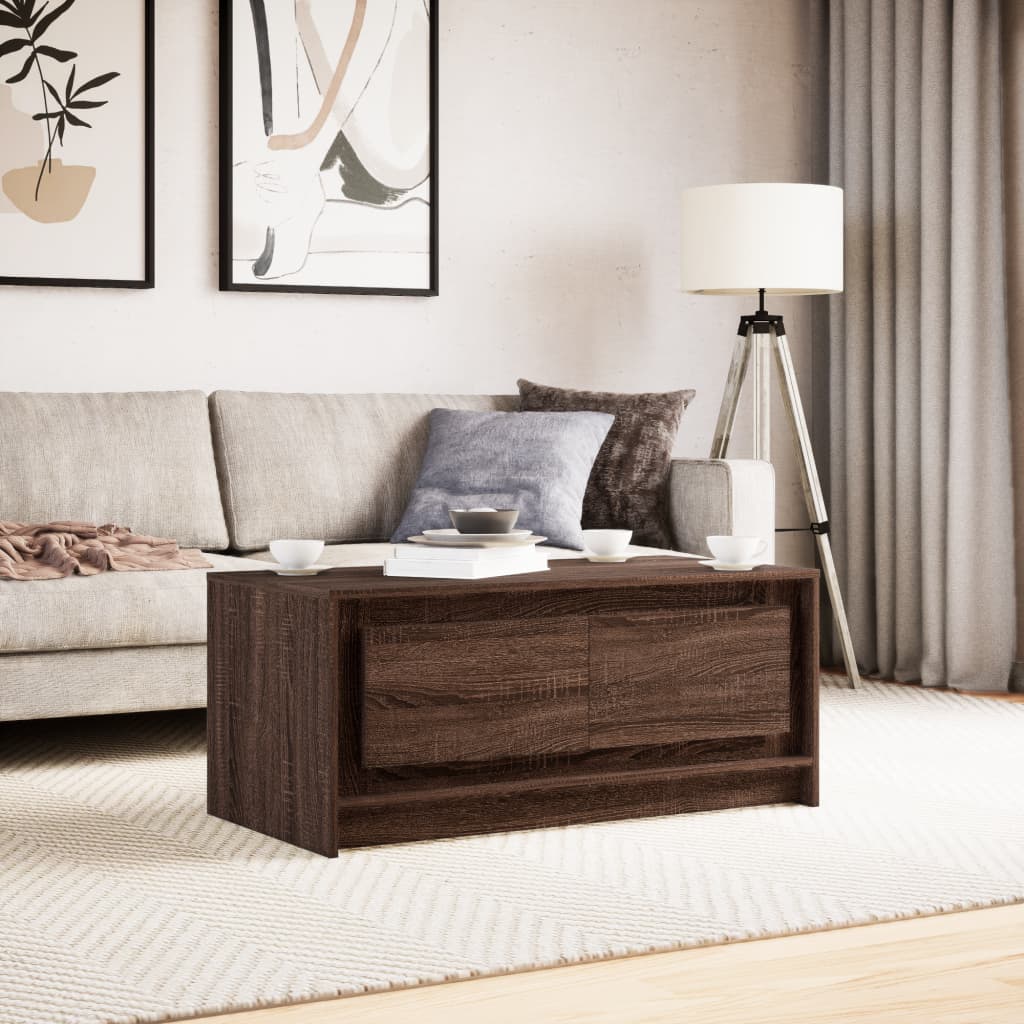 Coffee Table with LED Lights Brown Oak Engineered Wood