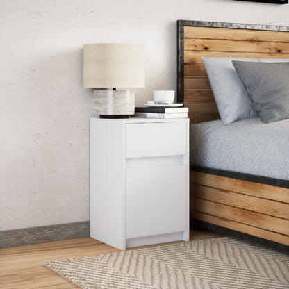 Bedside Cabinet with LED Lights White Engineered Wood