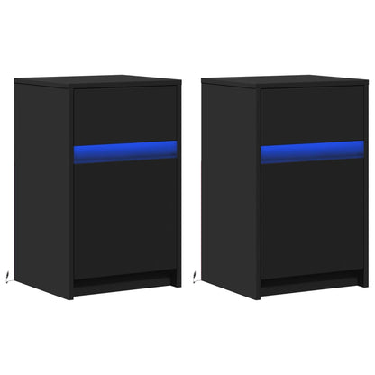 Bedside Cabinets with LED Lights 2 pcs Black Engineered Wood