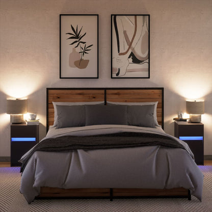 Bedside Cabinets with LED Lights 2 pcs Black Engineered Wood