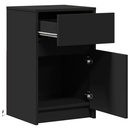 Bedside Cabinets with LED Lights 2 pcs Black Engineered Wood