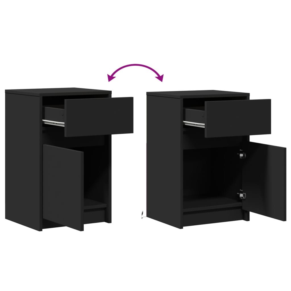 Bedside Cabinets with LED Lights 2 pcs Black Engineered Wood