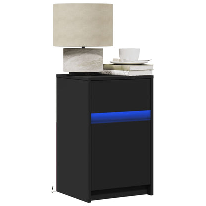 Bedside Cabinets with LED Lights 2 pcs Black Engineered Wood