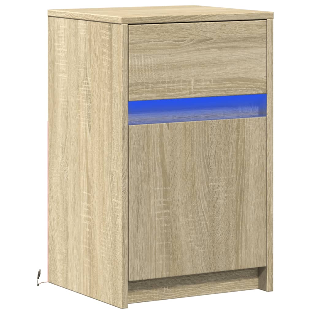 Bedside Cabinet with LED Lights Sonoma Oak Engineered Wood