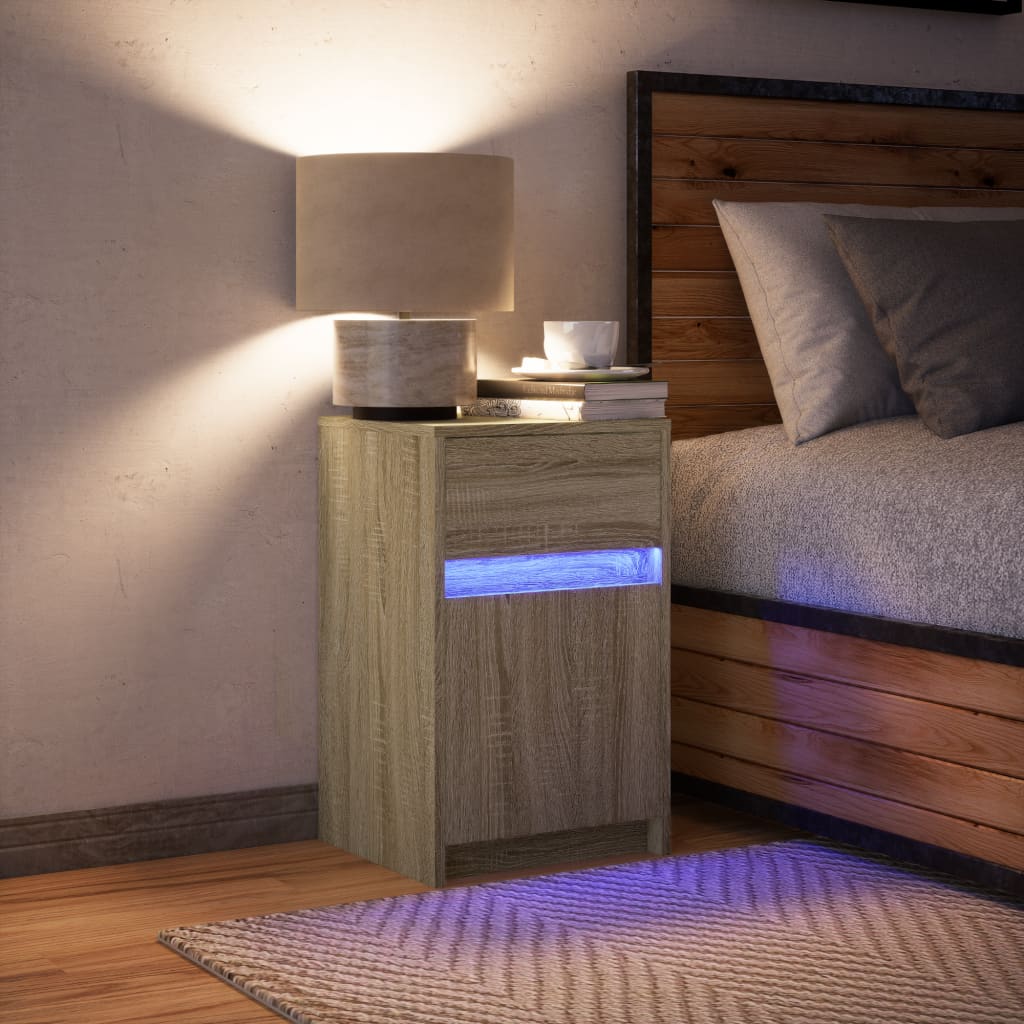 Bedside Cabinet with LED Lights Sonoma Oak Engineered Wood