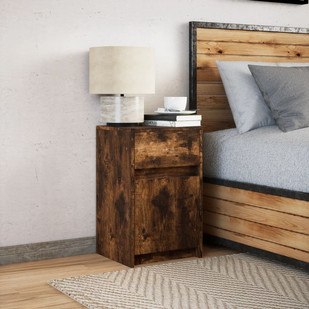 Bedside Cabinet with LED Lights Smoked Oak Engineered Wood