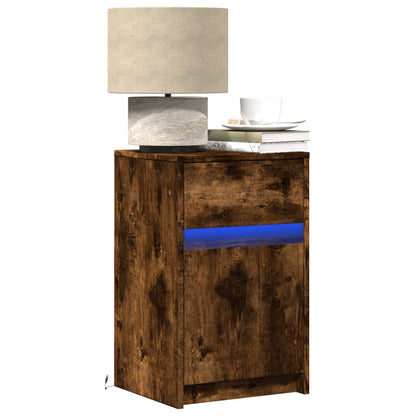 Bedside Cabinet with LED Lights Smoked Oak Engineered Wood