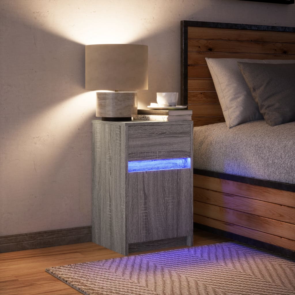 Bedside Cabinet with LED Lights Grey Sonoma Engineered Wood