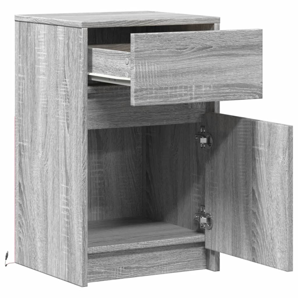 Bedside Cabinet with LED Lights Grey Sonoma Engineered Wood