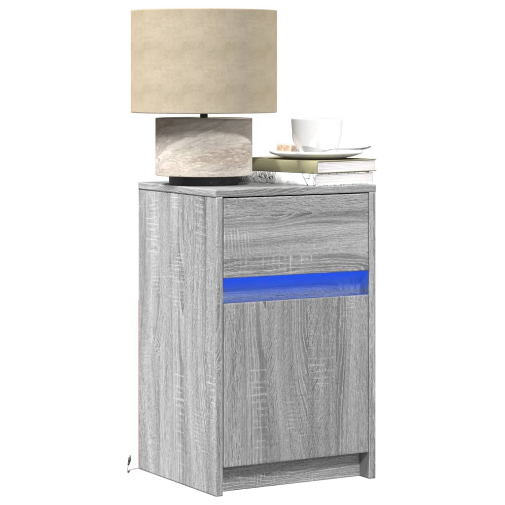 Bedside Cabinet with LED Lights Grey Sonoma Engineered Wood