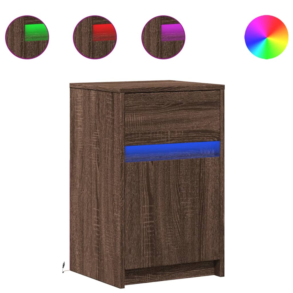 Bedside Cabinets with LED Lights 2 pcs Brown Oak Engineered Wood