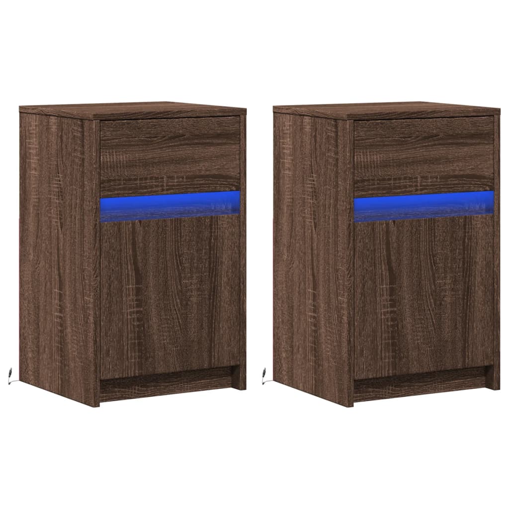 Bedside Cabinets with LED Lights 2 pcs Brown Oak Engineered Wood