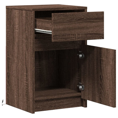 Bedside Cabinets with LED Lights 2 pcs Brown Oak Engineered Wood