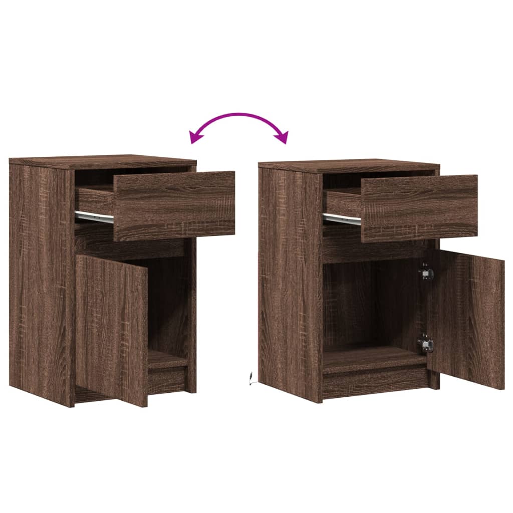 Bedside Cabinets with LED Lights 2 pcs Brown Oak Engineered Wood