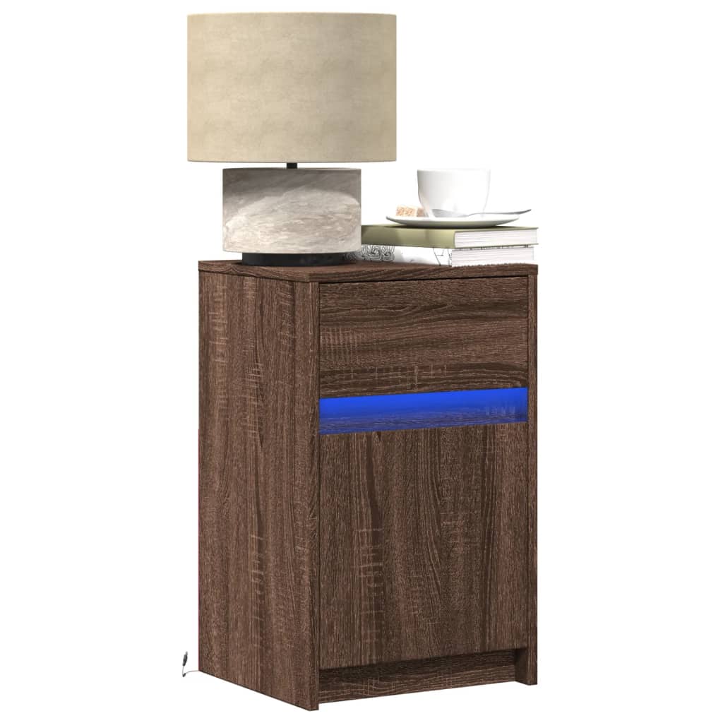 Bedside Cabinets with LED Lights 2 pcs Brown Oak Engineered Wood