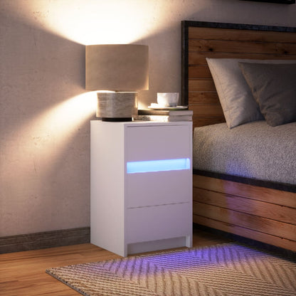 Bedside Cabinet with LED Lights White Engineered Wood