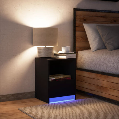 Bedside Cabinet with LED Lights Black Engineered Wood