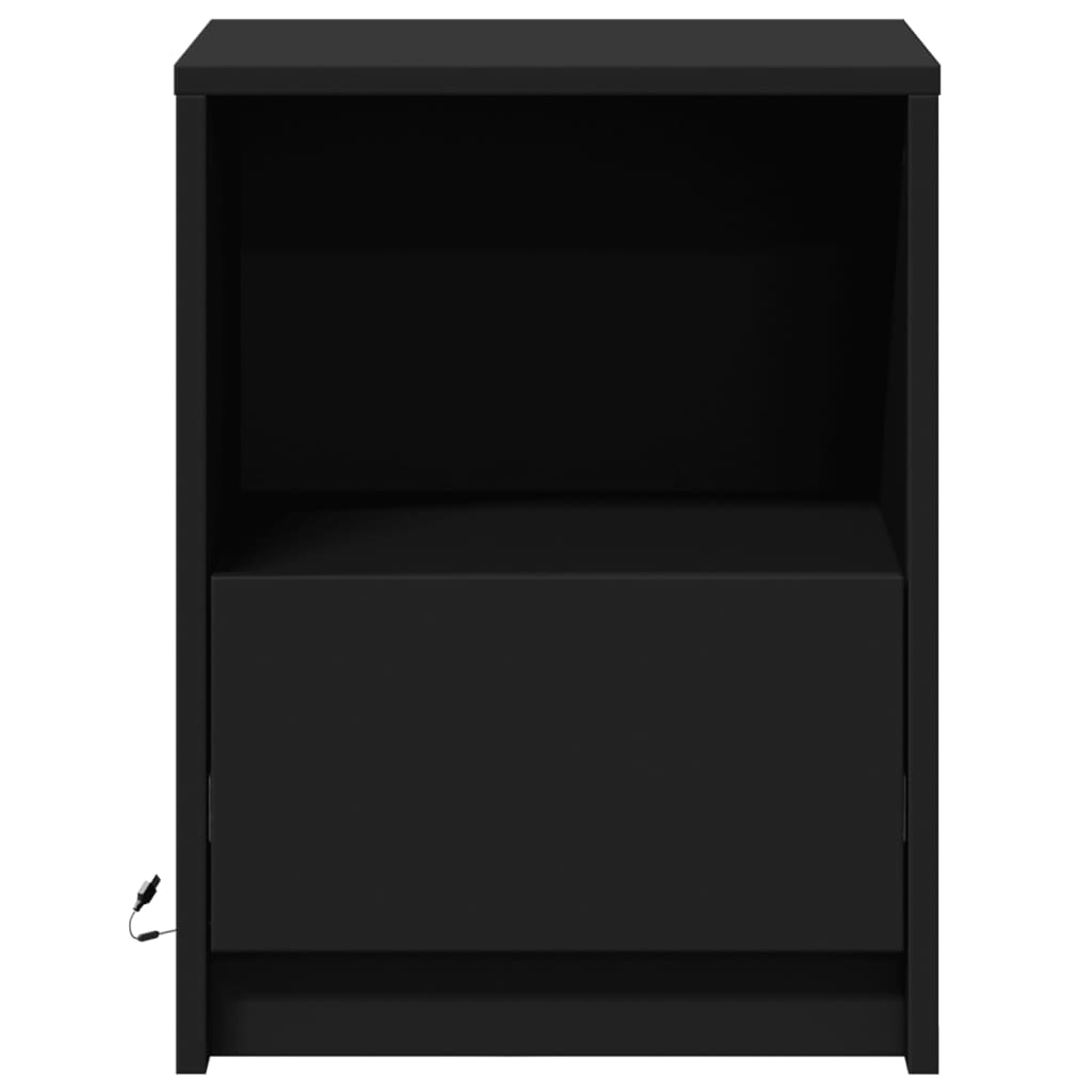 Bedside Cabinets with LED Lights 2 pcs Black Engineered Wood