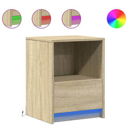 Bedside Cabinets with LED Lights 2 pcs Sonoma Oak Engineered Wood