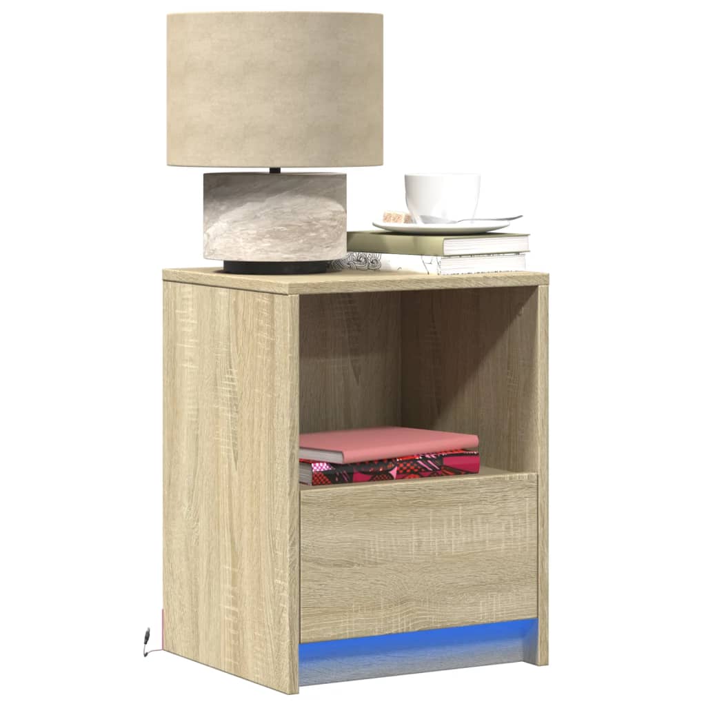 Bedside Cabinets with LED Lights 2 pcs Sonoma Oak Engineered Wood