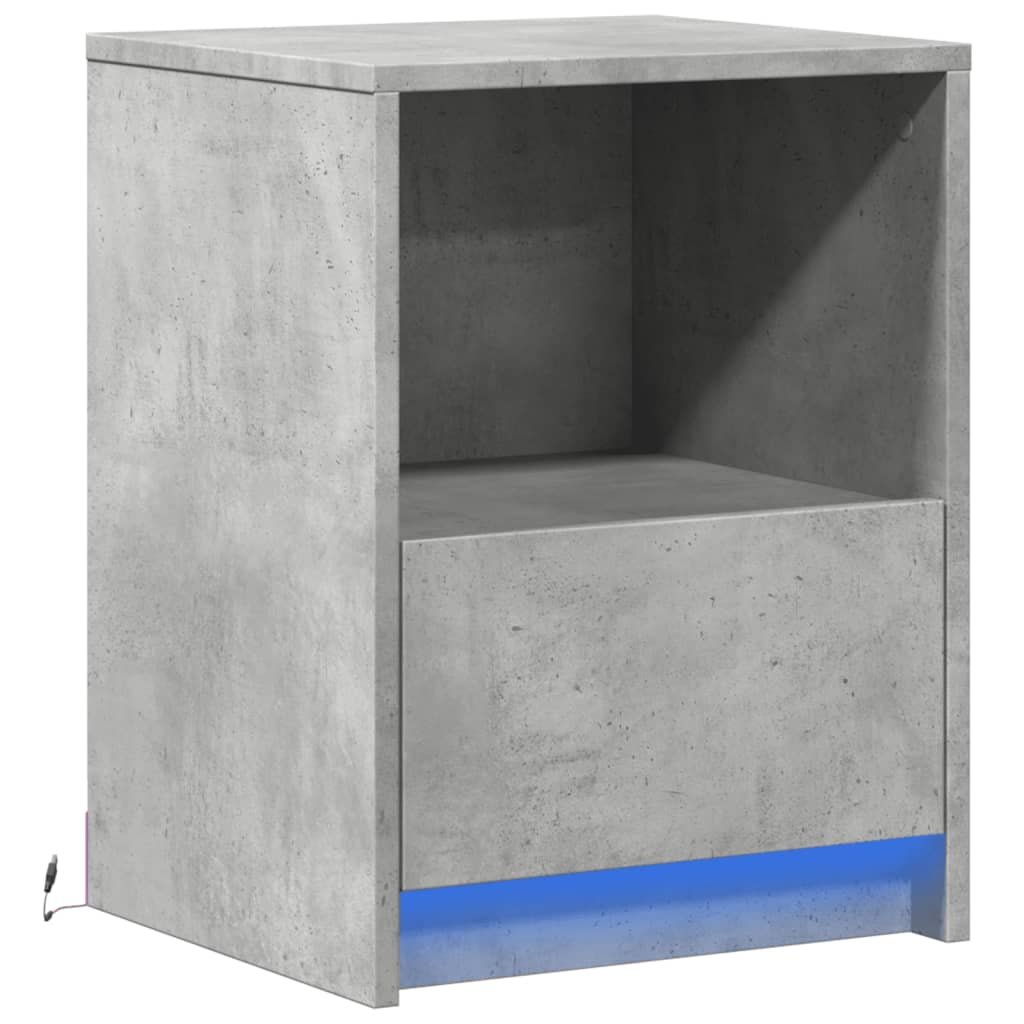 Bedside Cabinet with LED Lights Concrete Grey Engineered Wood