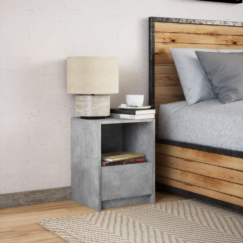 Bedside Cabinet with LED Lights Concrete Grey Engineered Wood