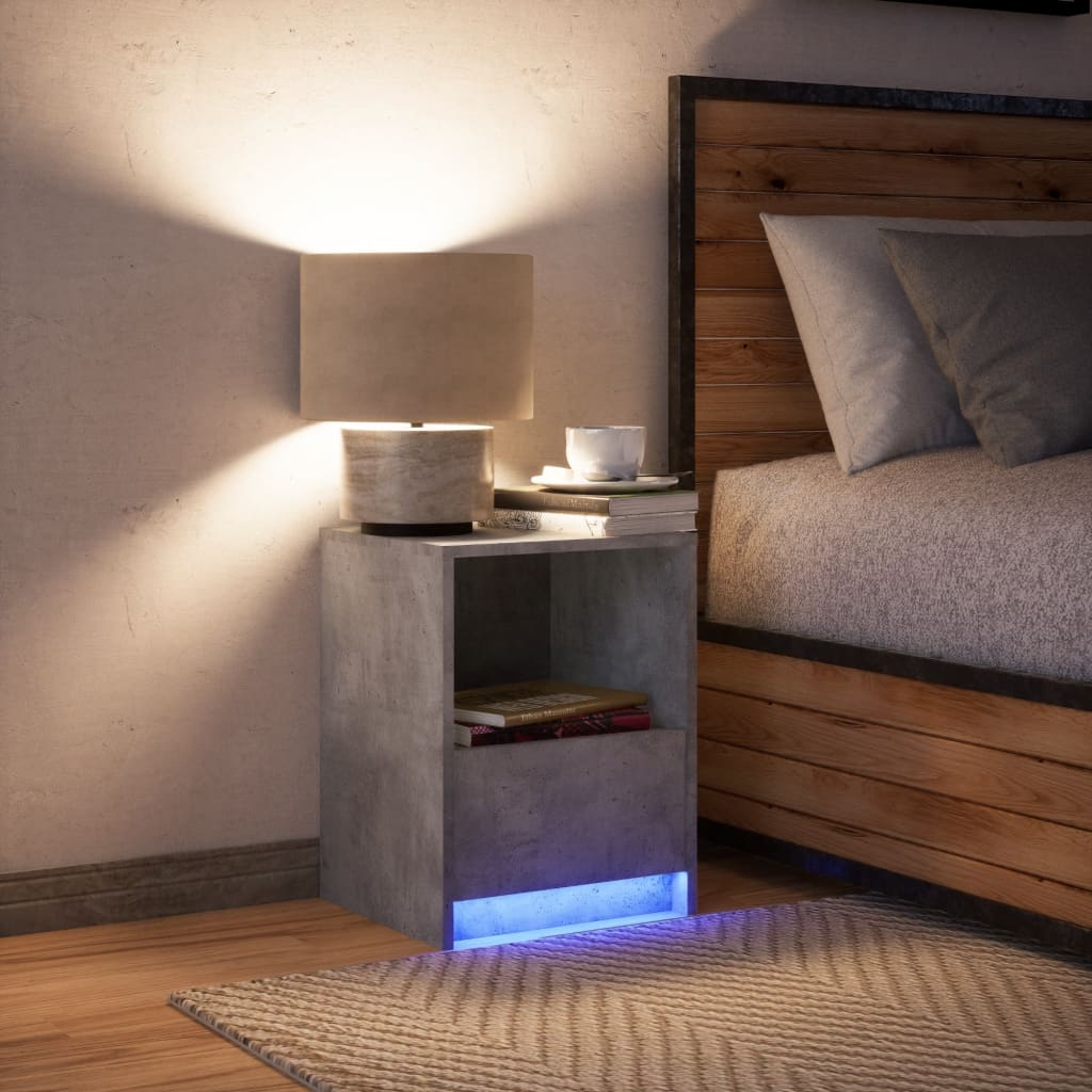 Bedside Cabinet with LED Lights Concrete Grey Engineered Wood