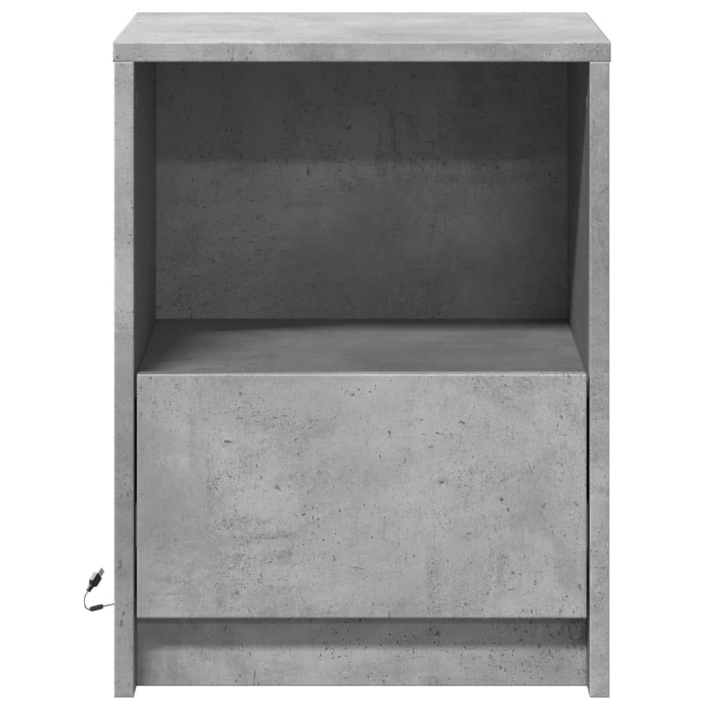 Bedside Cabinet with LED Lights Concrete Grey Engineered Wood