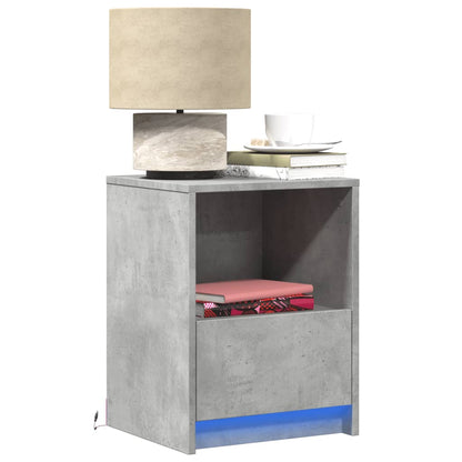 Bedside Cabinet with LED Lights Concrete Grey Engineered Wood