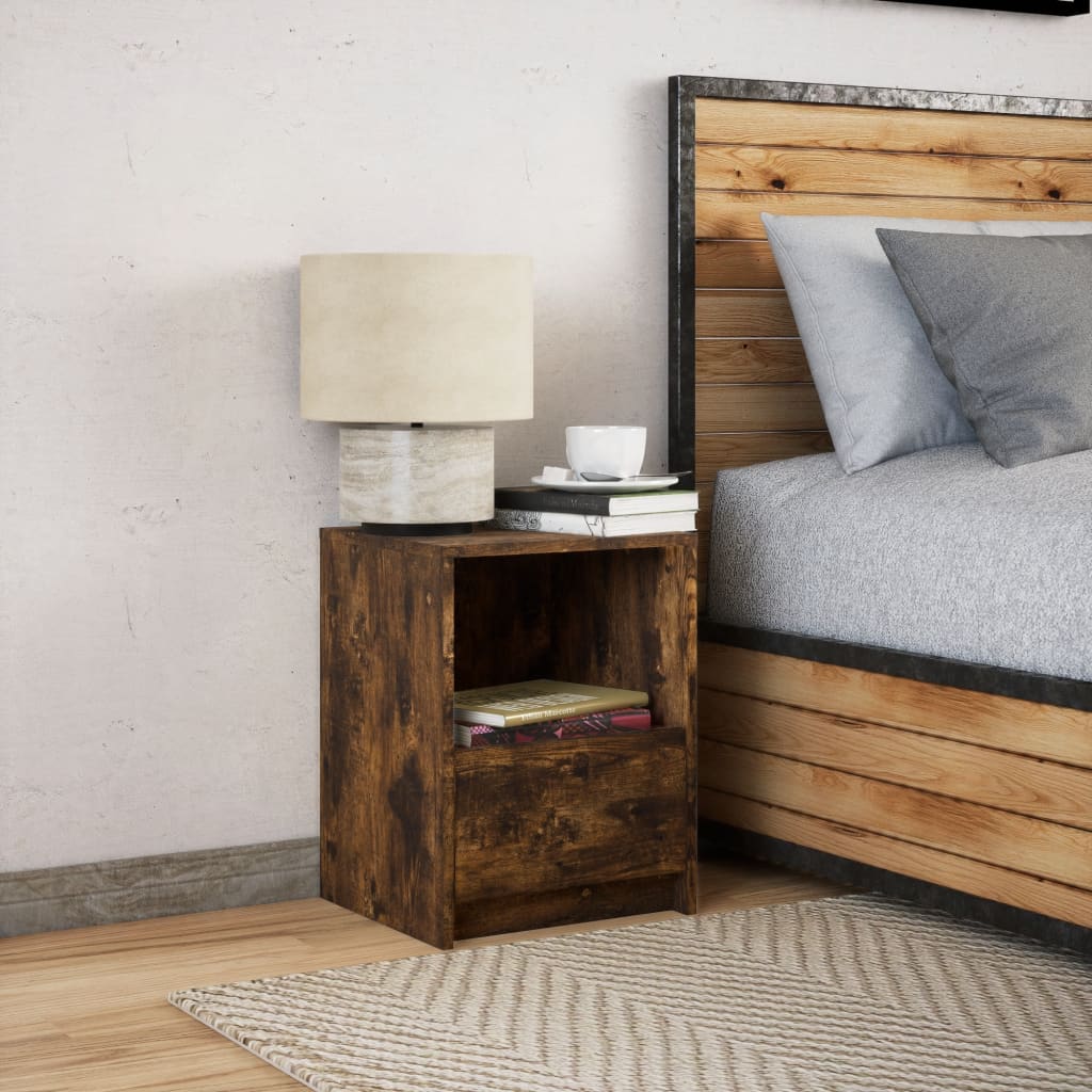 Bedside Cabinet with LED Lights Smoked Oak Engineered Wood