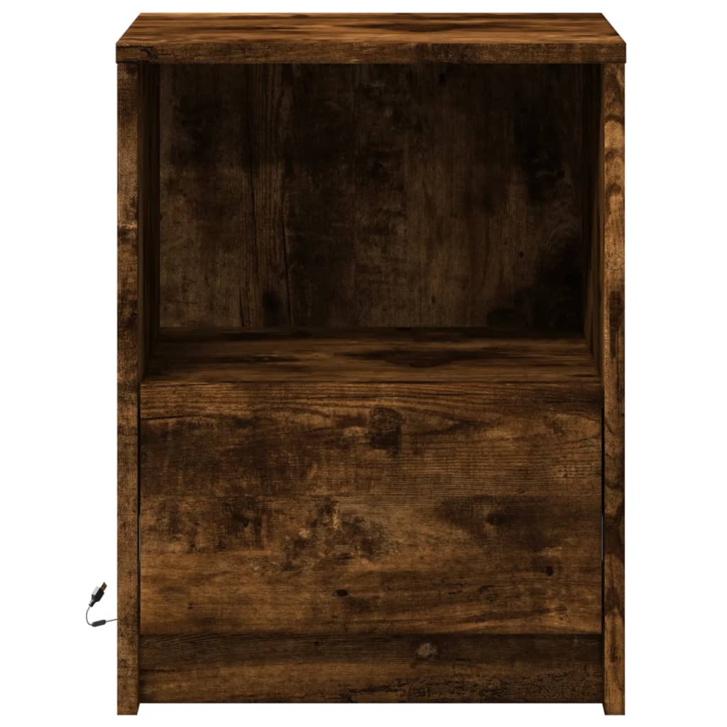 Bedside Cabinet with LED Lights Smoked Oak Engineered Wood