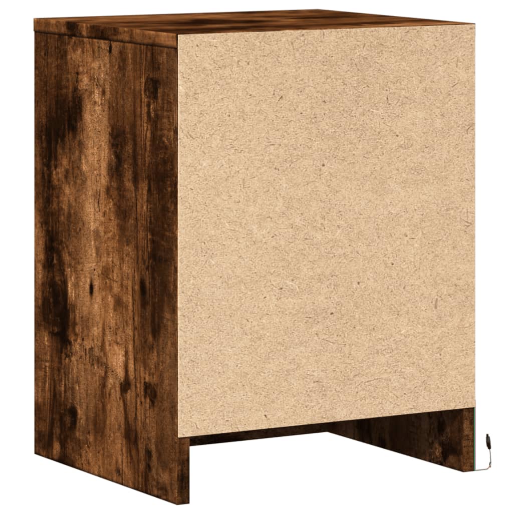 Bedside Cabinets with LED Lights 2 pcs Smoked Oak Engineered Wood