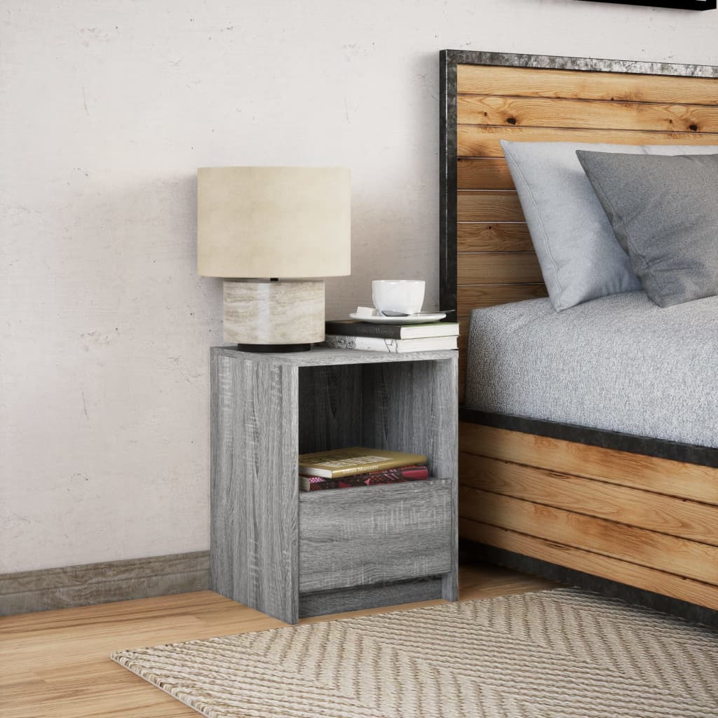 Bedside Cabinet with LED Lights Grey Sonoma Engineered Wood