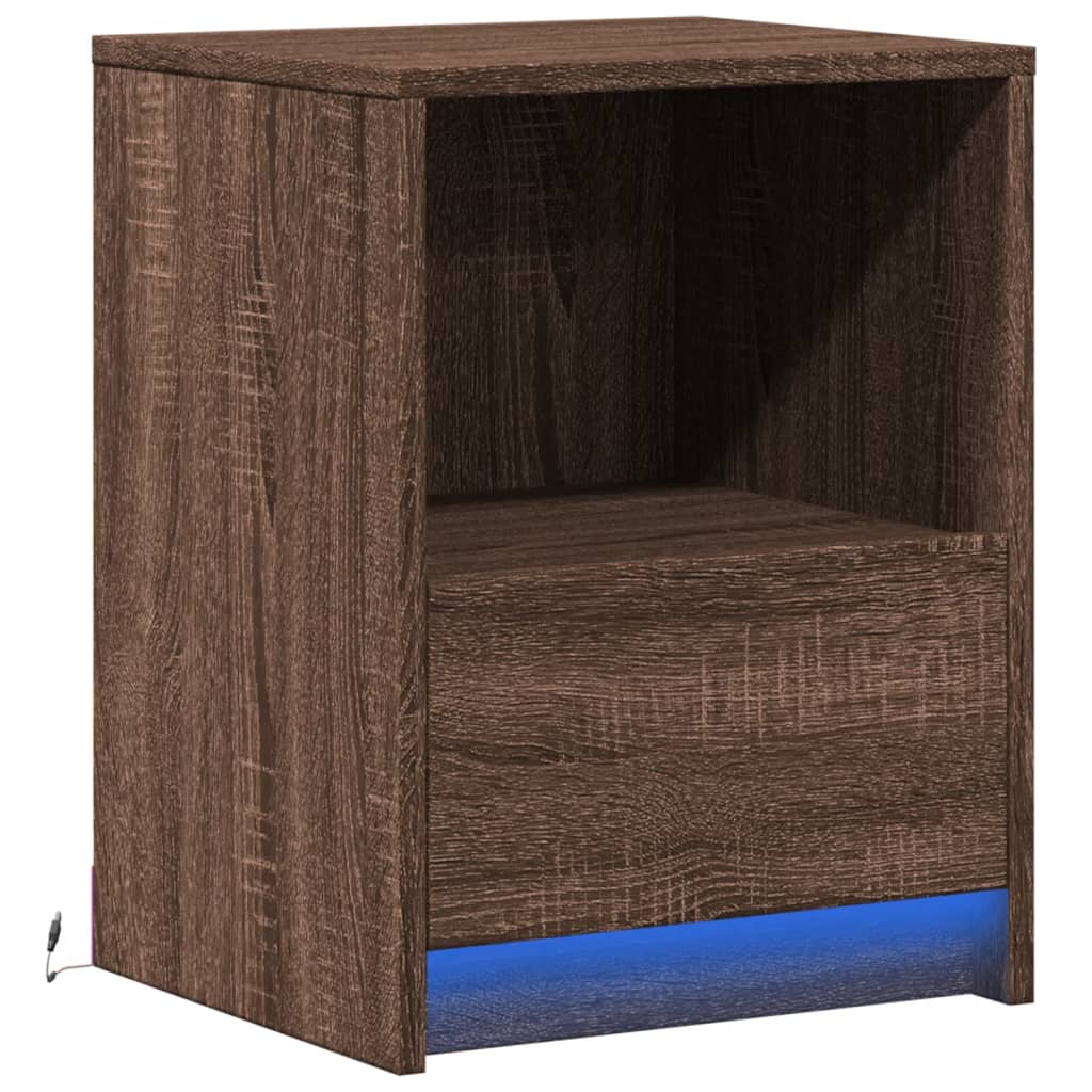 Bedside Cabinet with LED Lights Brown Oak Engineered Wood