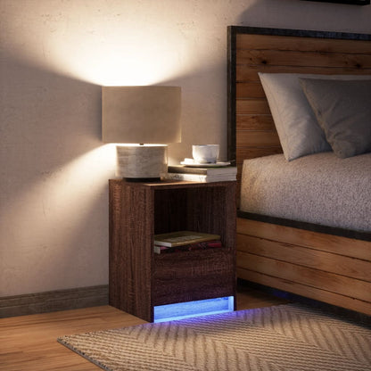 Bedside Cabinet with LED Lights Brown Oak Engineered Wood