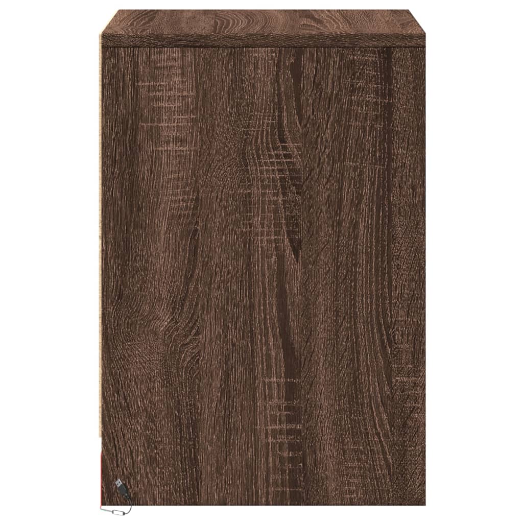 Bedside Cabinet with LED Lights Brown Oak Engineered Wood