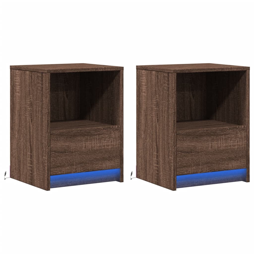 Bedside Cabinets with LED Lights 2 pcs Brown Oak Engineered Wood