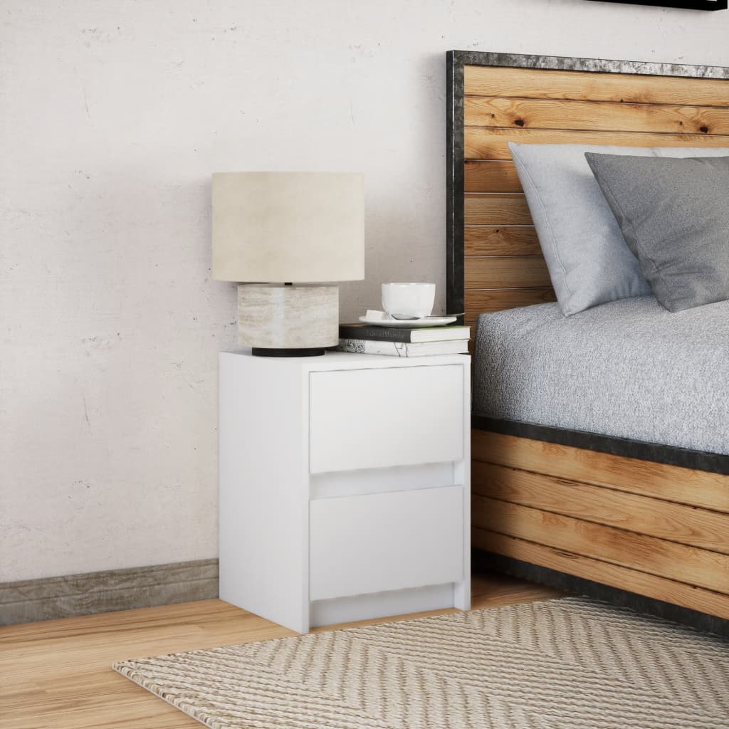 Bedside Cabinet with LED Lights White Engineered Wood