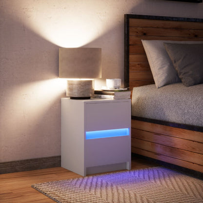 Bedside Cabinet with LED Lights White Engineered Wood