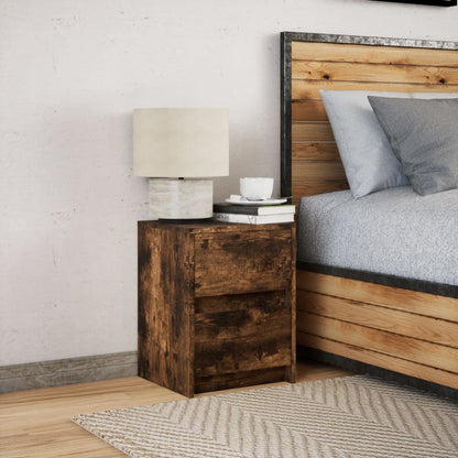 Bedside Cabinet with LED Lights Smoked Oak Engineered Wood