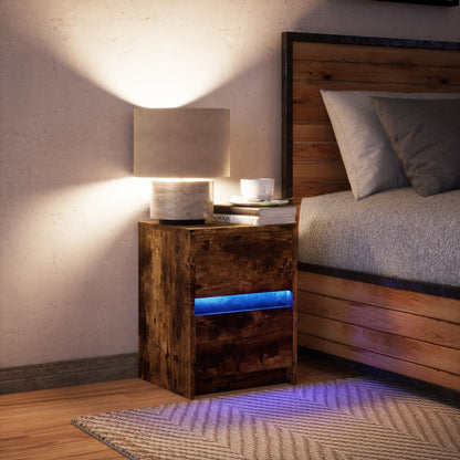 Bedside Cabinet with LED Lights Smoked Oak Engineered Wood