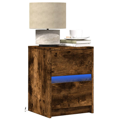 Bedside Cabinet with LED Lights Smoked Oak Engineered Wood