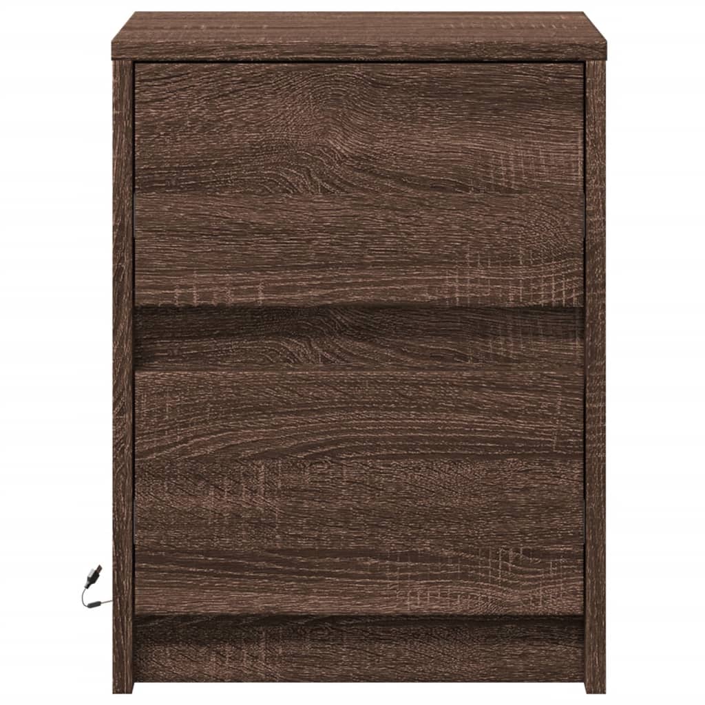 Bedside Cabinet with LED Lights Brown Oak Engineered Wood