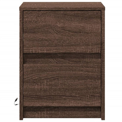 Bedside Cabinet with LED Lights Brown Oak Engineered Wood