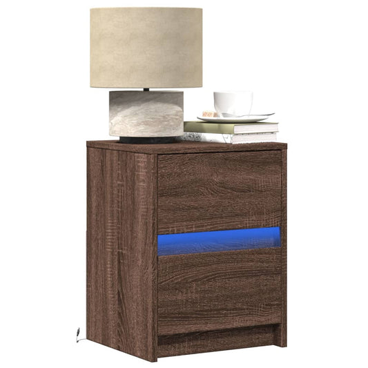 Bedside Cabinet with LED Lights Brown Oak Engineered Wood