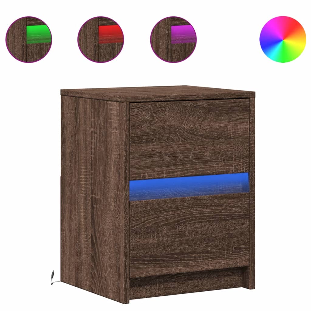 Bedside Cabinets with LED Lights 2 pcs Brown Oak Engineered Wood