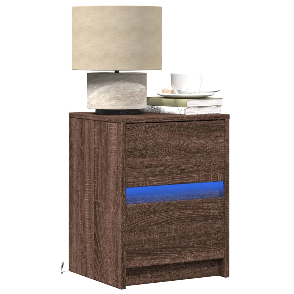 Bedside Cabinets with LED Lights 2 pcs Brown Oak Engineered Wood