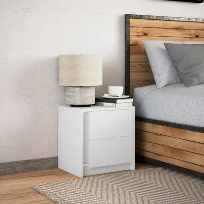 Bedside Cabinet with LED Lights White Engineered Wood