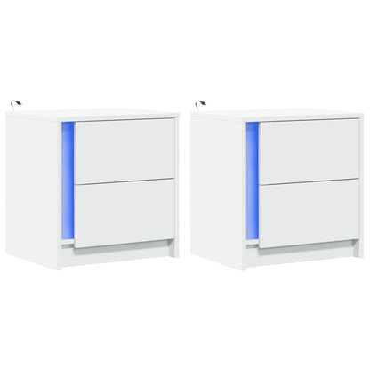 Bedside Cabinets with LED Lights 2 pcs White Engineered Wood