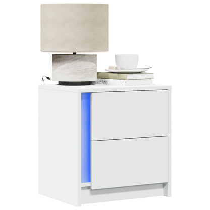 Bedside Cabinets with LED Lights 2 pcs White Engineered Wood